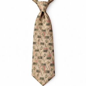 Ermenegildo Zegna Vintage Floral Geometric Silk Tie Italy Beige luxury preppy